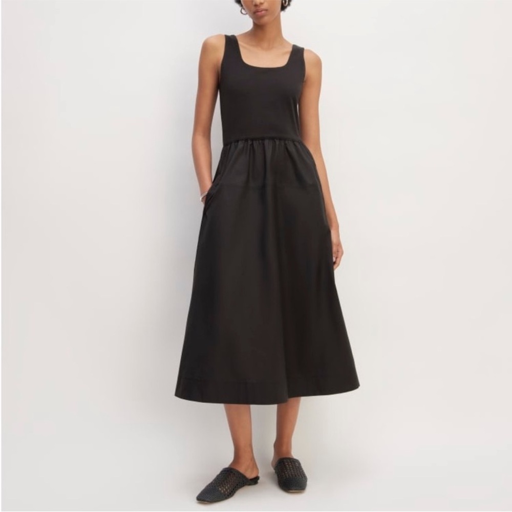 Everlane The Supima Jersey Riviera Mixed Media Midi Dress Black Women XS NWT